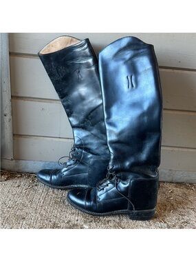 Women's Black Leather Lace-Up Tall Riding Boots